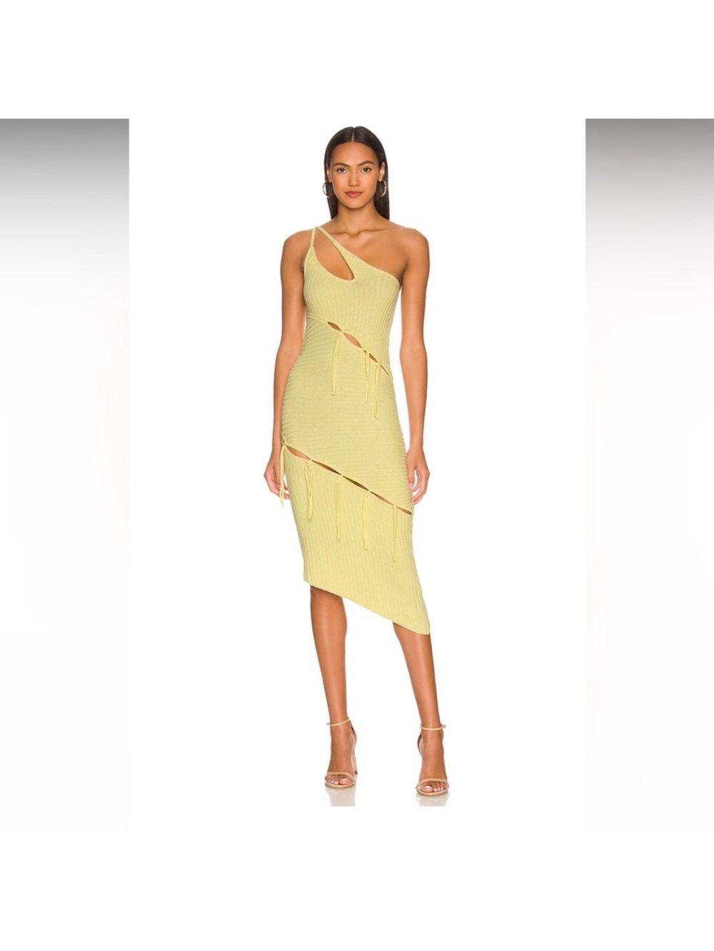 NBD Asymmetrical One-Shoulder Cutout Midi Dress in Yellow
